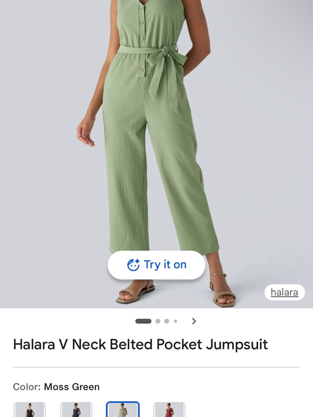 HALARA NWT V Neck Belted Pocket Casual Jumpsuit